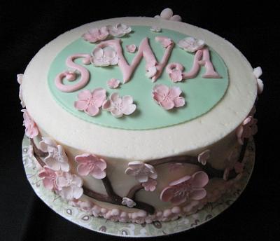 Cherry Blossoms with Monogram - Cake by Tammy 