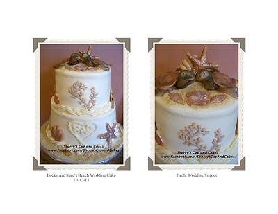 Beach Wedding Cake with Turtle Topper - Cake by Sherry