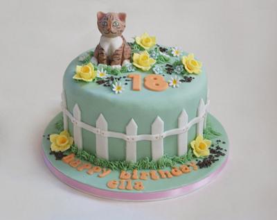cat in a garden cake - Cake by rosiescakes