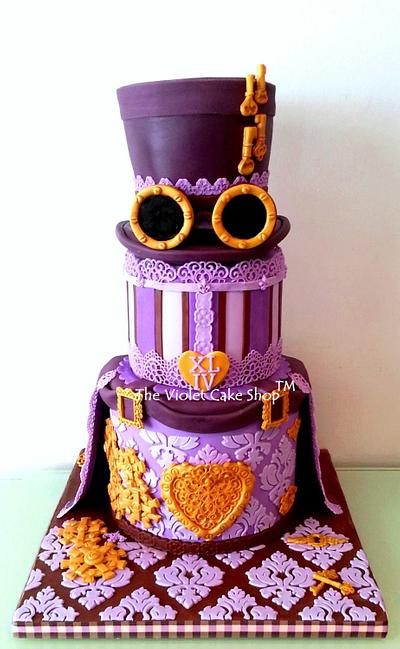 My STEAMPUNK XLIV Birthday Cake using Jo Orr's Edible Sugar Lace - The Violet Cake Shop - Cake by Violet - The Violet Cake Shop™