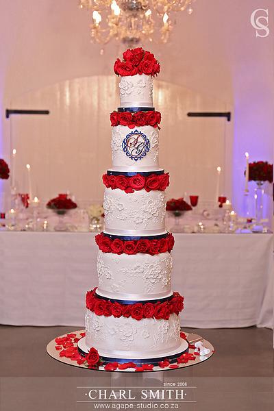 White Navy and Red Wedding Cake - Cake by WithLoveBaking