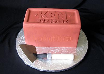 Terracotta brick groom's cake with trowel - Cake by Soraya Avellanet