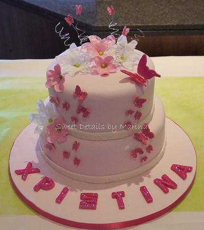 Butterflies and flower christening cake - Cake by Marina Costa
