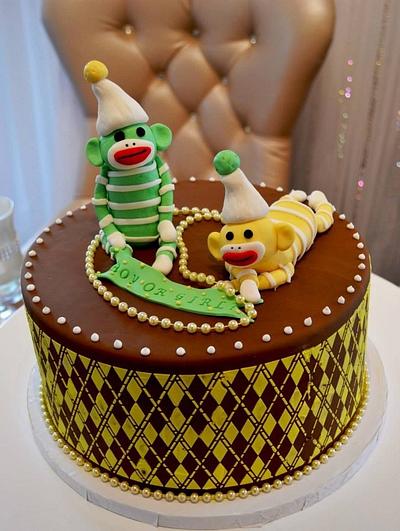 Sock monkey baby shower cake  - Cake by Piece O'Cake 