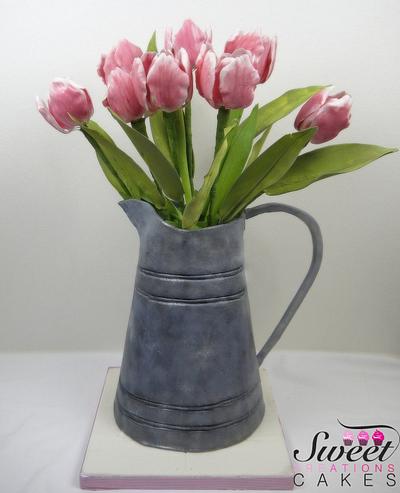 My birthday cake :) , a spring bouquet of tulips in an a galvanized vase - Cake by Sweet Creations Cakes