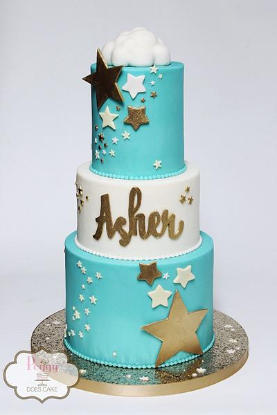 Soft Teal 'Star' Baby Shower Cake - Cake by Peggy Does Cake