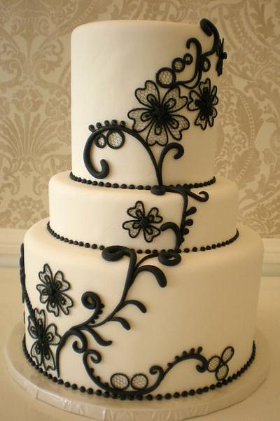 Black and White Flower Lace and Scrolls - Cake by Ester Siswadi