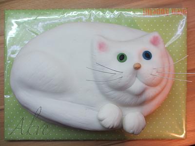 White cat with one blue and one green eye - Cake by akve