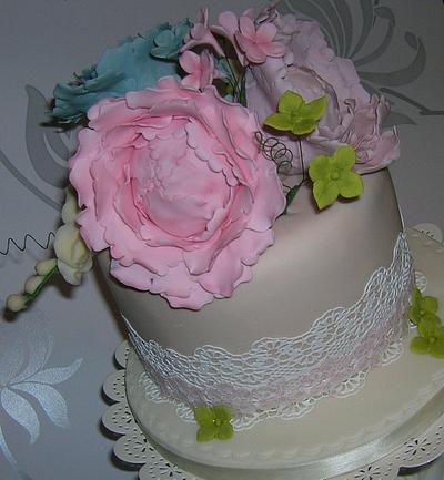 Vintage Peony & Blossom Flowers - Cake by SpongeSensations