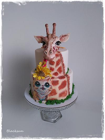 Giraffe and cat :)  - Cake by Zuzana Kmecova