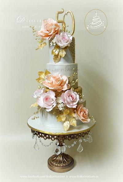 Elegant 50th Golden Wedding Anniversary Cake - Cake by D Cake Creations®