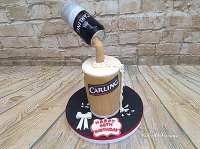 60th Gravity Carling can pouring cake - Cake by Sweet Lakes Cakes