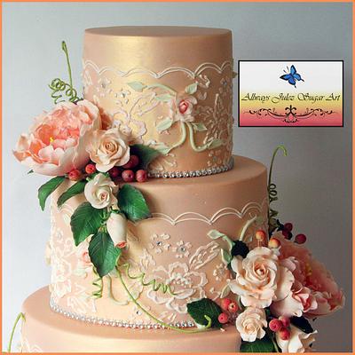 “Peach Blush, Lace & Roses”  - Cake by Allways Julez