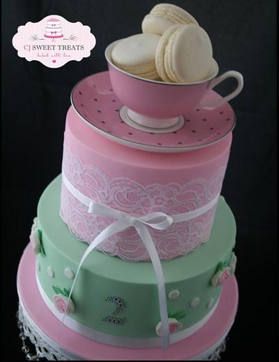 Vintage Pink & Green  - Cake by cjsweettreats