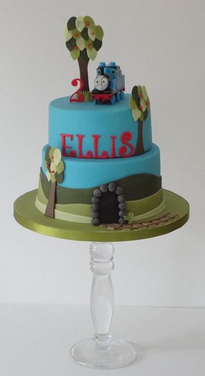 simple and elegant thomas the tank engine two tier birthday cake - Cake by Krumblies Wedding Cakes