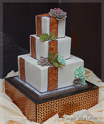 Square Craftsman Inspired Wedding Cake with Succulents - Cake by lorieleann