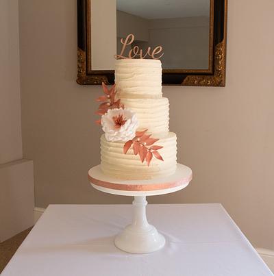 Buttercream wedding cake with open peony and rose gold foliage - Cake by Kerry's Cakes and Treats 