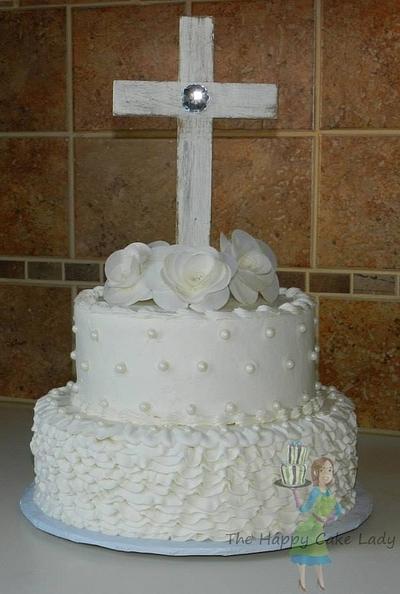 First communion cake with wafer paper flowers - Cake by Jaclyn 