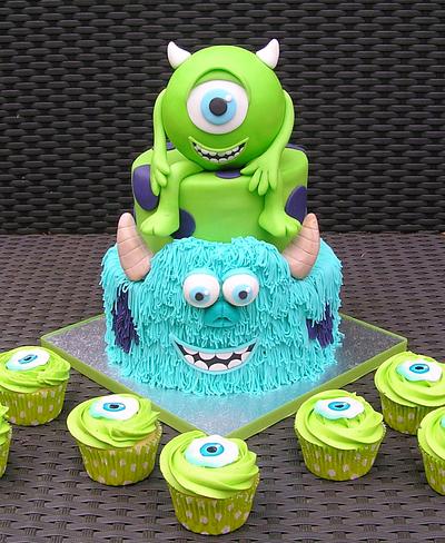 Monsters Inc. cake & cupcakes - Cake by Mond vol taart