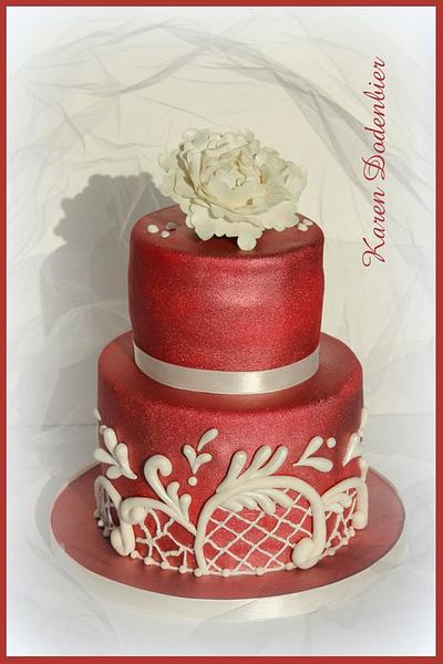 Peony on red! - Cake by Karen Dodenbier