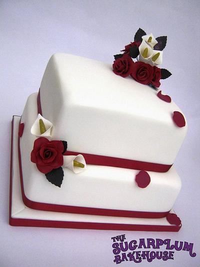 2 Tier Square Roses & Lily Wedding Cake - Cake by Sam Harrison