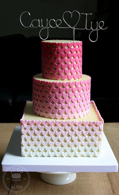 Ombre Hearts Wedding Cake - Cake by IcedByKez