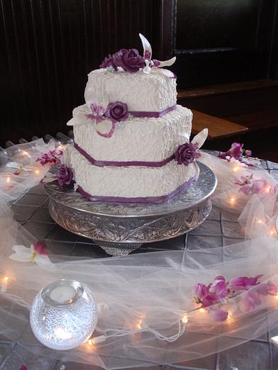 Lace, Orchids and Roses Wedding Cake - Cake by Dayna Robidoux