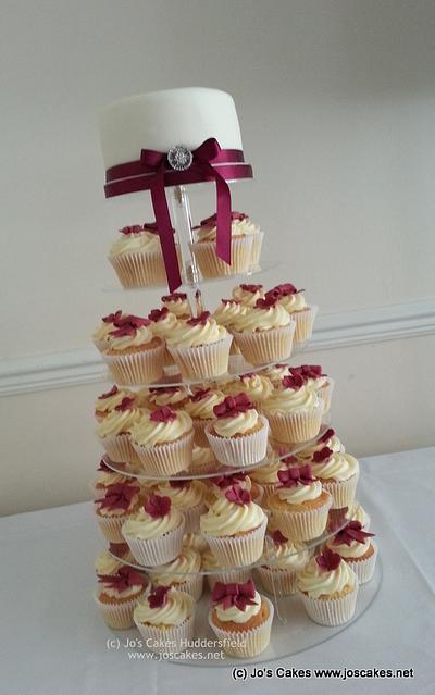 Ivory and Burgundy Cupcake Tower  - Cake by Jo's Cakes