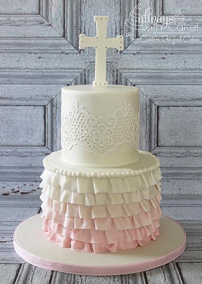 First Communion Cake in Ruffles & Lace - Cake by AlwaysWithCake