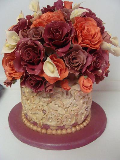Ivory, Burgundy and Orange mini wedding cake  - Cake by liesel