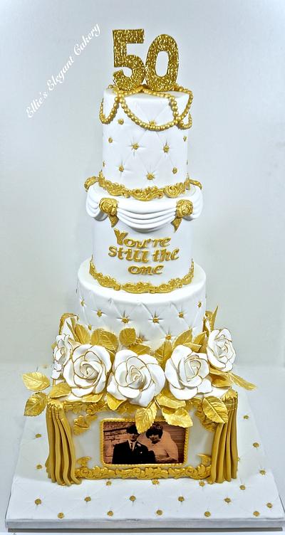 Golden Wedding Anniversary Cake - Cake by Ellie @ Ellie's Elegant Cakery
