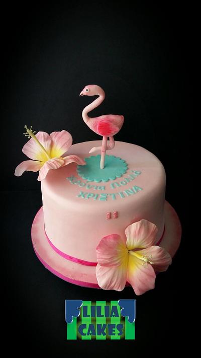 Flamingo and hibiscus - Cake by LiliaCakes