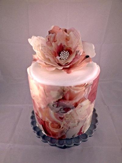 Decoupage Cake with wafer peony - Cake by Loopy