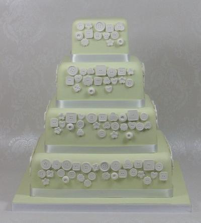 Buttons Green Square Wedding Cake - Cake by Ceri Badham