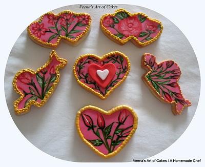 Hand Painted Valentine Heart Cookies - Cake by Veenas Art of Cakes 