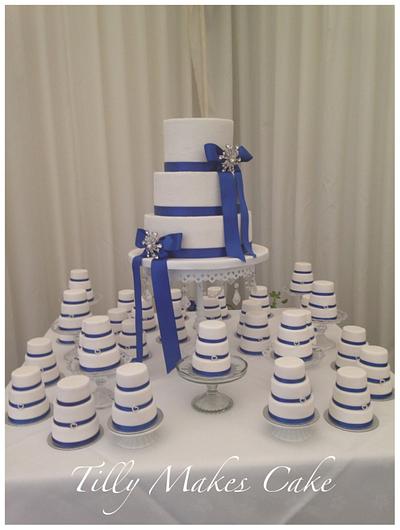 Royal blue wedding cake with matching mini cakes  - Cake by Tillymakes