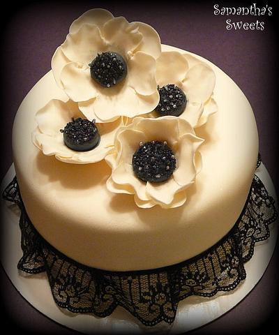 Ivory & Black with Anemones - Cake by Samantha Eyth