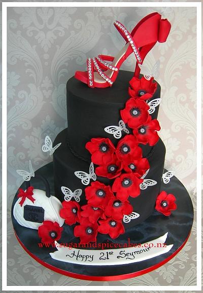Red Poppy 21st Cake - Cake by Mel_SugarandSpiceCakes