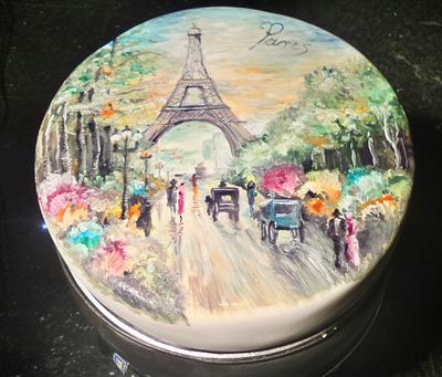 Handpainted  Paris - Cake by Fatiha Kadi