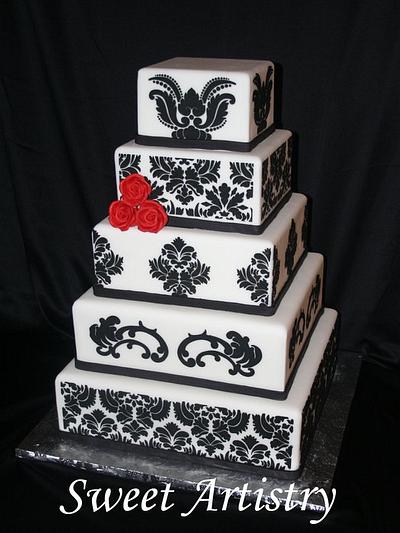 Damask Wedding Cake - Cake by SweetArtistry
