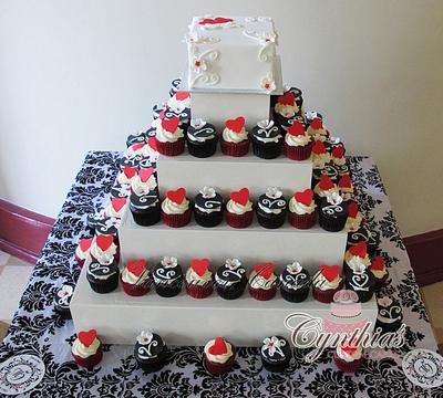 Red, Black & White Wedding - Cake by Cynthia Jones