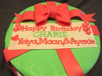 Pink and Green Gift box Birthday Cake - Cake by Lainie