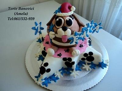 puppy on a snowflake cake - Cake by Torte Amela