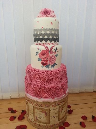 Valentine's Pink and Grey Wedding cake - Cake by Môn Cottage Cupcakes