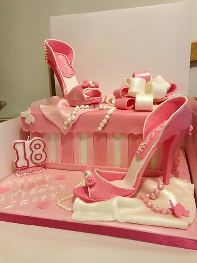 Very girly shoebox and stiletto cake for an 18 year old! - Cake by Polliecakes