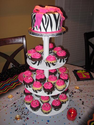 Zebra and Hot Pink Cupcake Tower - Cake by Kimberley Jemmott