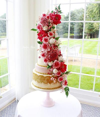 Pink and gold floral cascade - Cake by Amelia Rose Cake Studio
