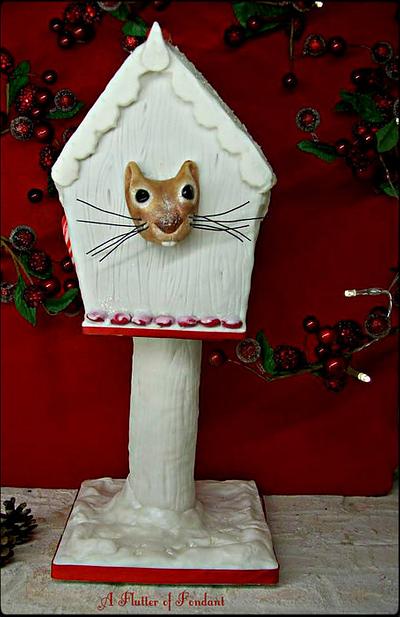 Cheeky Squirrel in Gingerbread Birdhouse - Cake by Jen McK Evans
