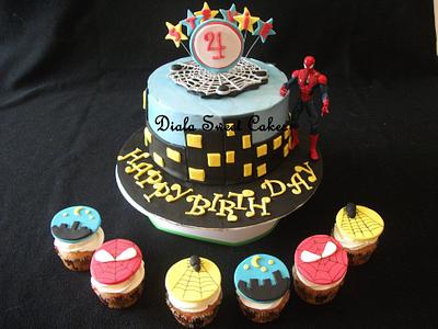 Spiderman cake and cupcakes  - Cake by DialaSweetCakes