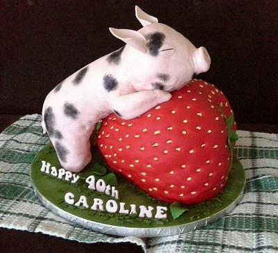 Birthday pig on a strawberry - Cake by queenovcakes